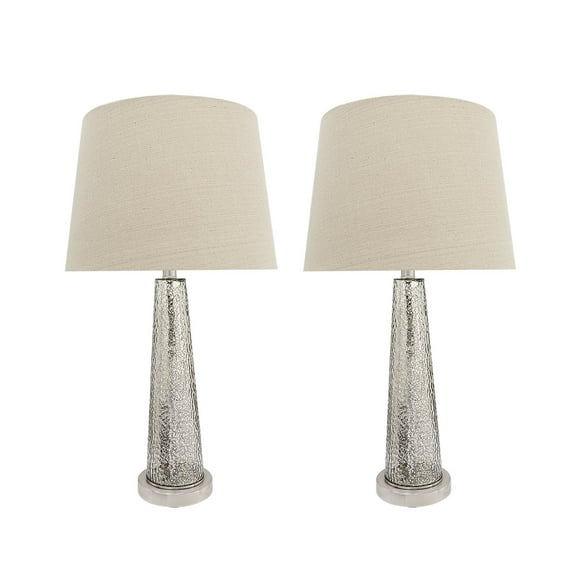Aspen Creative 40170-12, Two Pack Set – 30" High Transitional Glass Table Lamp, Satin Nickel Finish and Hardback Empire Shaped Lamp Shade in Beige, 15" Wide