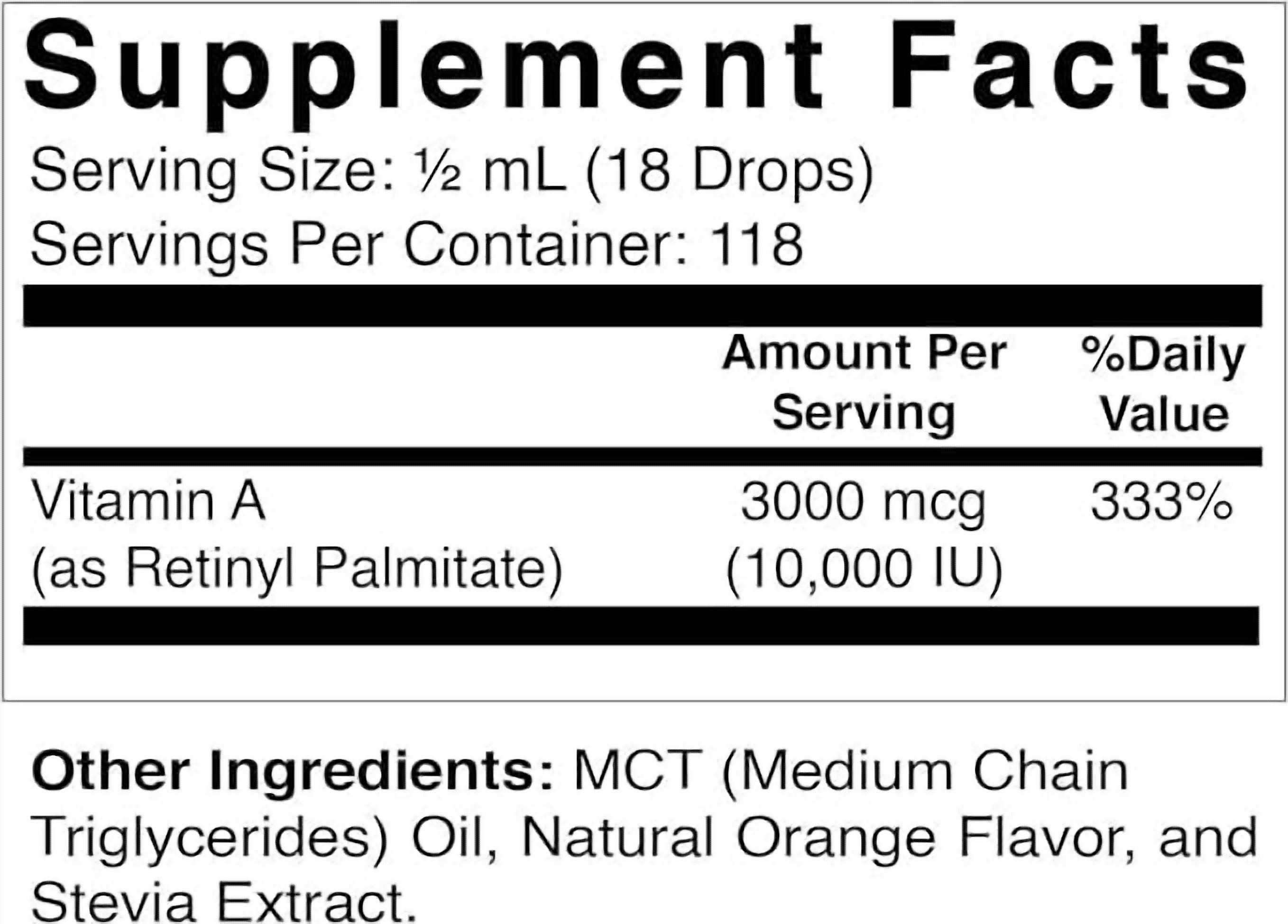 (2 pack) Vitamatic Sugar Free Vitamin A Liquid Drops 10000 IU (3000 mcg) as Retinyl Palmitate - Approximate 4 Months Supply - Immune Support, Eye Health, Skin Health - 2 FL OZ (59 ml)