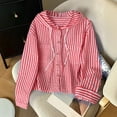 thumbnail image 3 of Lenpel Womens Button down Shirts Striped Casual Long Sleeve Hooded Tops with Pockets Fashion Fall Outfits, 3 of 6