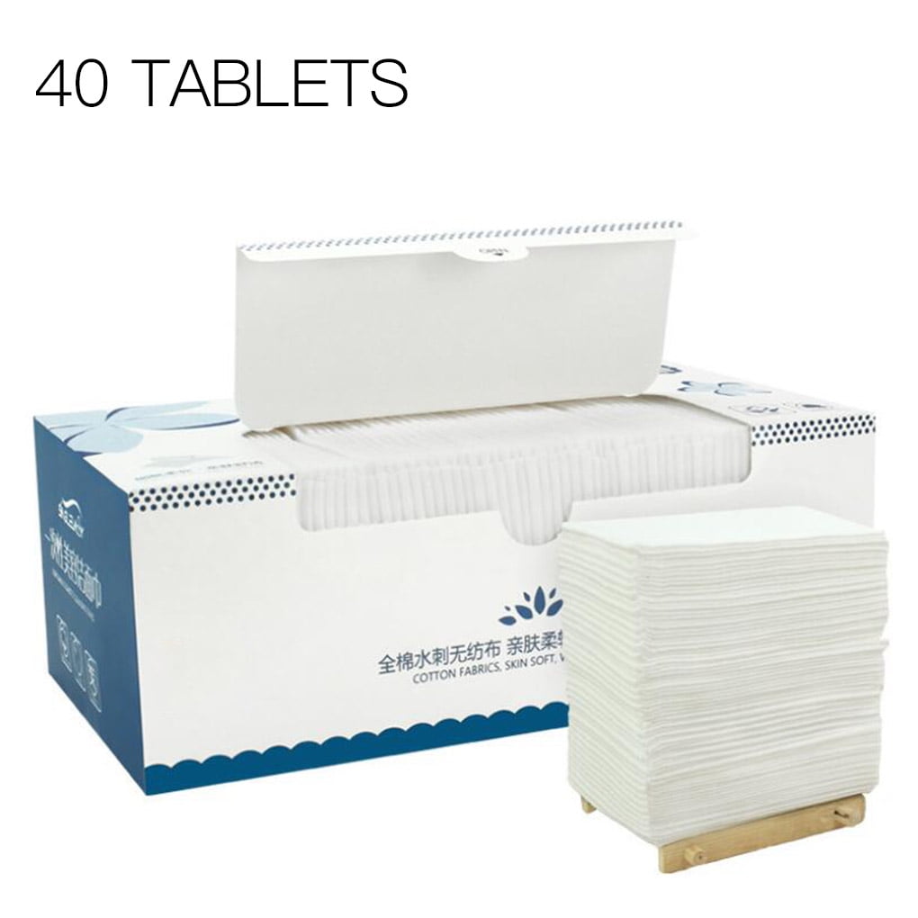 Disposable Wash Towel Soft Non-woven Fabric Napkin Wet Dry Travel Face Towel, 40 Sheets, Packed in Box, Plain
