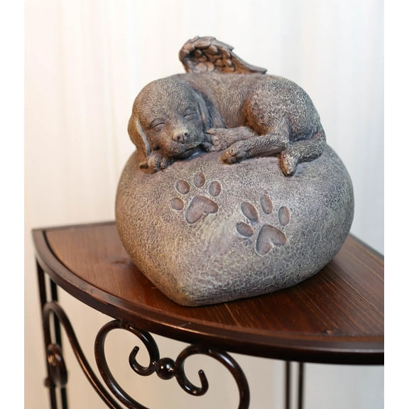 Angelic Labrador Dog Sleeping On Heart Stone Cremation Urn Pet Memorial Statue