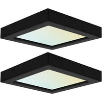 Luxrite 4" Square LED Flush Mount 10W 3 Color Selectable 600 Lumens Dimmable Damp Rated Black Trim 2 Pack