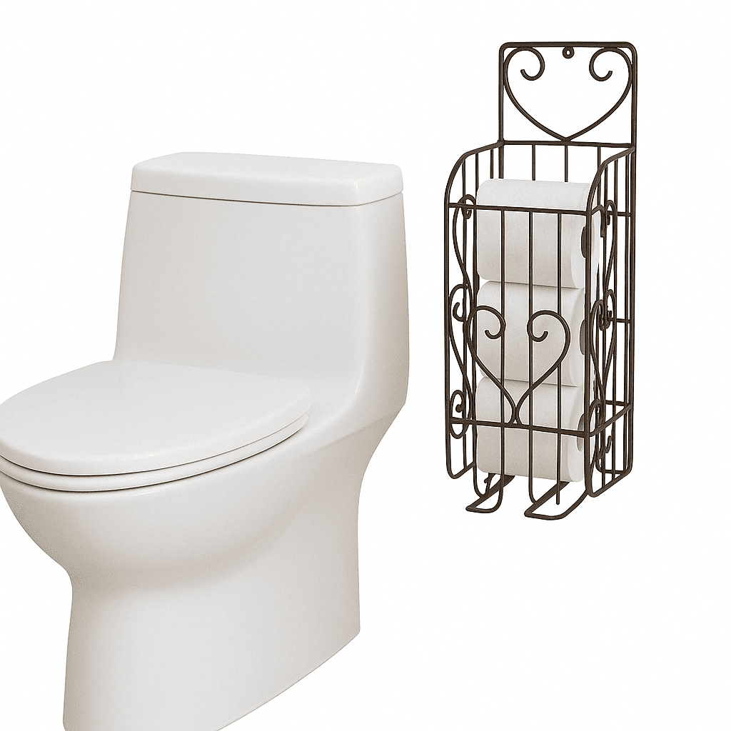 Dependable Industries Spare Toilet Paper Holder Wall Hanging Or Self Standing Storage Unit Rack Brown Metal Steel Bathroom Décor Holds Extra Rolls