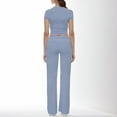 thumbnail image 4 of felwors Women's 2 Piece Lounge Sets Straight Leg Pants Set Short Sleeve Crop T-shirt Casual Outfits Comfy Loungewear Blue, L, 4 of 6