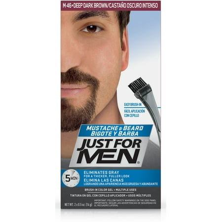 Just For Men Mustache and Beard, Easy Brush-in Facial Hair Color Gel, Deep Dark Brown, Shade (Best Facial Hair Dye For Sensitive Skin)