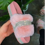 Pink Bling Fur Slipper Sandals