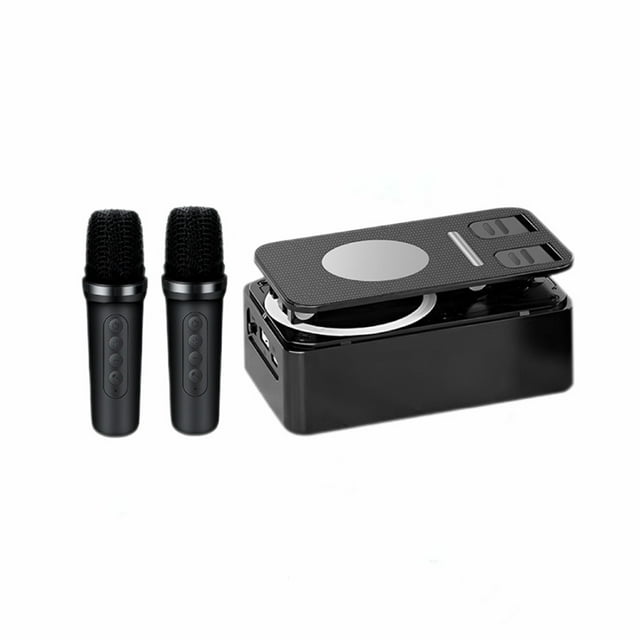 Injueey Soporte para teléfono móvil con altavoz inalámbrico, antideslizante, compacto, portátil y móvil, estable y ajustable. Cables de audio/vídeo Micrófonos duales