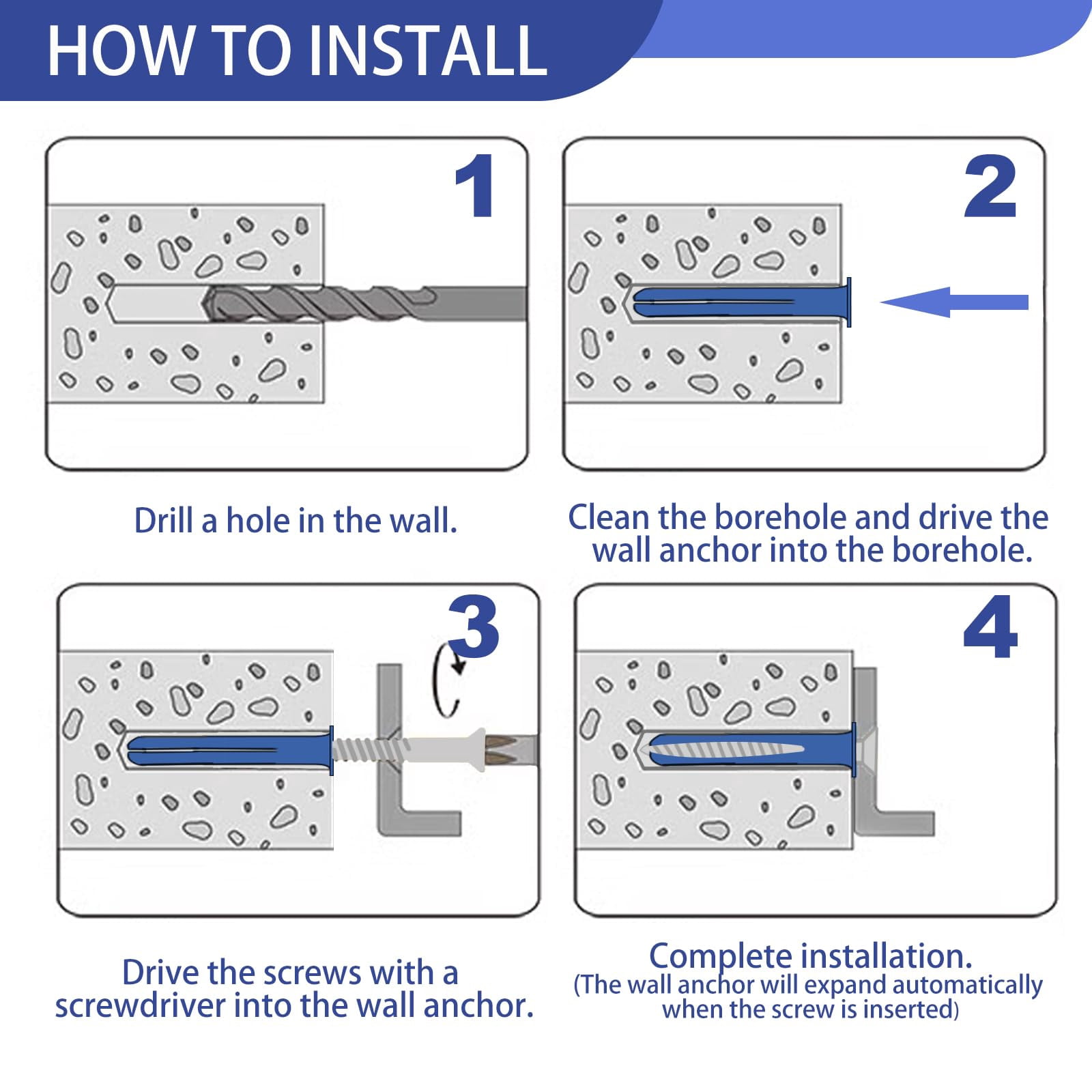 156PCS Self Drilling Drywall Anchors and Screws for Drywall,3 Sizes Nylon Plastic Wall Anchors,13x42mm,15x33mm, 10x33mm,No Pre Drill Hole Preparation Required