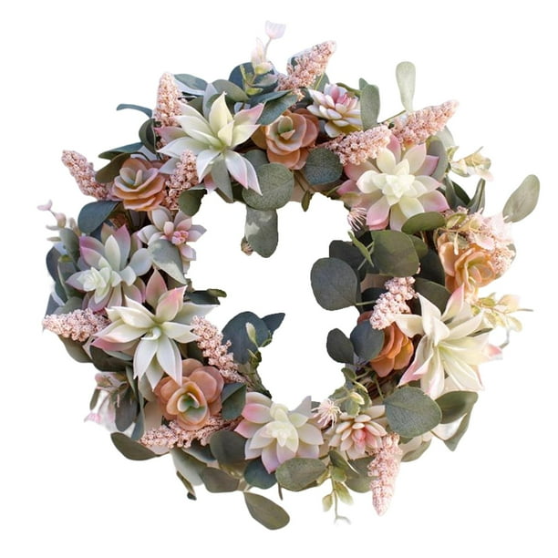 Corona suculenta,Guirnalda suculenta puerta delantera al aire libre artificial,Guirnalda de flores artificiales grandes Hojas de marco,Coronas para la puerta principal Primavera exterior Verano
