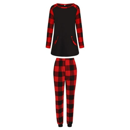 

Women s Casual Loose Loungewear Pjs Set Long Sleeve Plaid Printed Pullover and Pants Sleepwear Pj Sets with Pockets S-XL