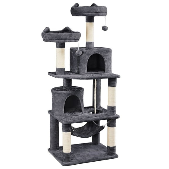 Yaheetech 62"H Multi Level Cat Tree Tower with Condos, Foam-Padded Perches, Dark Gray