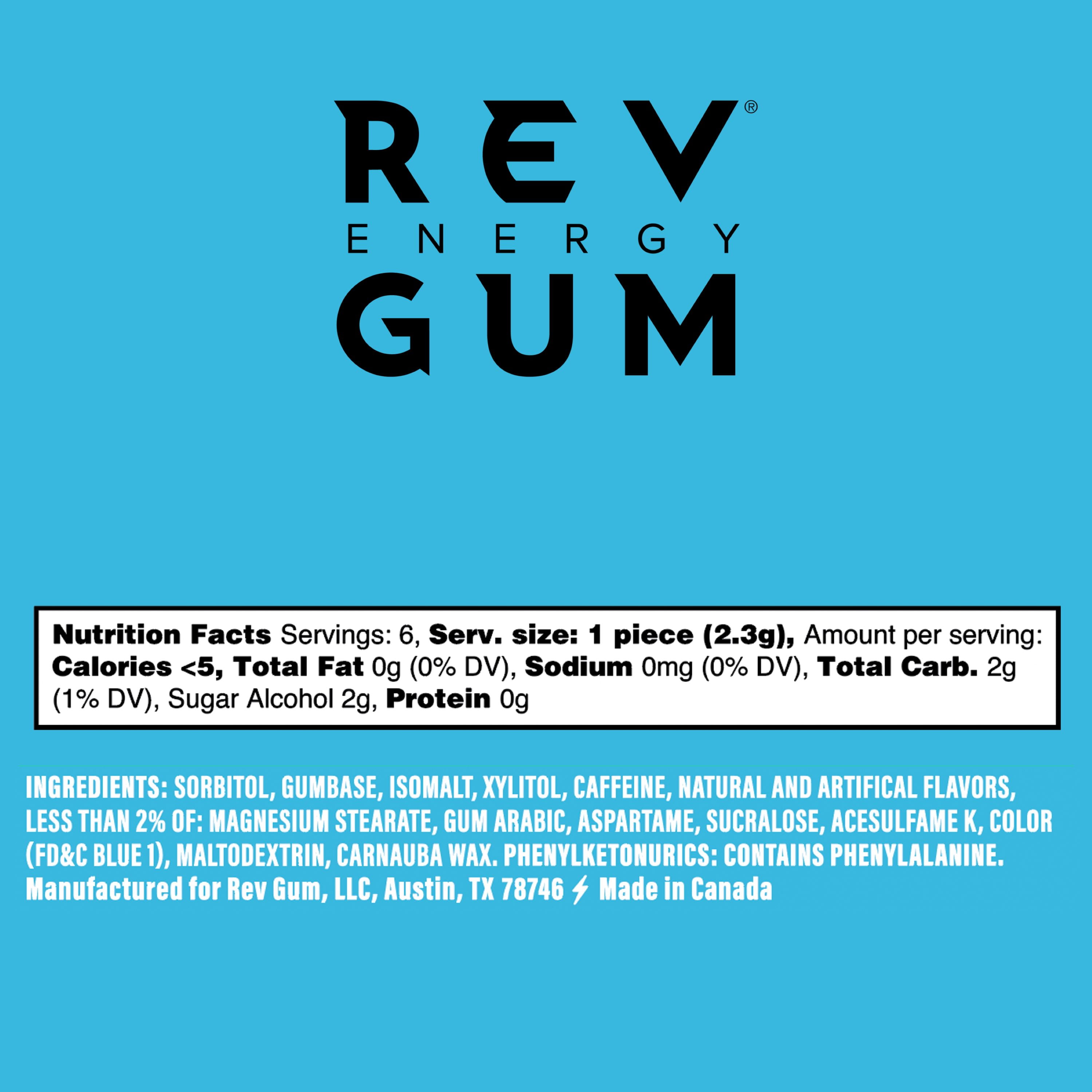 (2 pack) Rev Gum Sugar Free Polar Mint Energy Gum, 6 Pieces