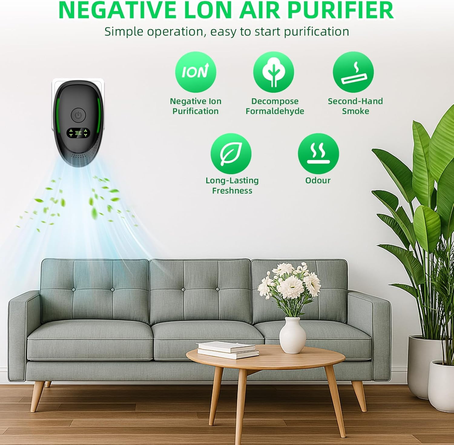 4 Pack Plug In Air Purifier, Negative Air Ionizer for Home, Air Freshener Odor Reducer Portable Air Purifiers for Odor, Dust, Smoke, Pets Smell-Black