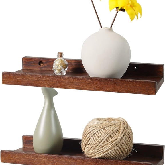 12 Inch Floating Shelves Wall Mounted Set of 2, Rustic Wall Shelves for Decor and Storage, Solid Walnut Wood Shelf, Picture Ledge for Bedroom/Bathroom/Living Room/Kitchen, Walnut Color,