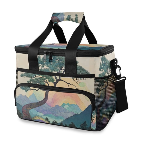 FORMRS Insulated Cooler Bag 24 Cans Capacity Soft Leakproof Lunch Box with Side Pockets, Pine Tree Rainbow