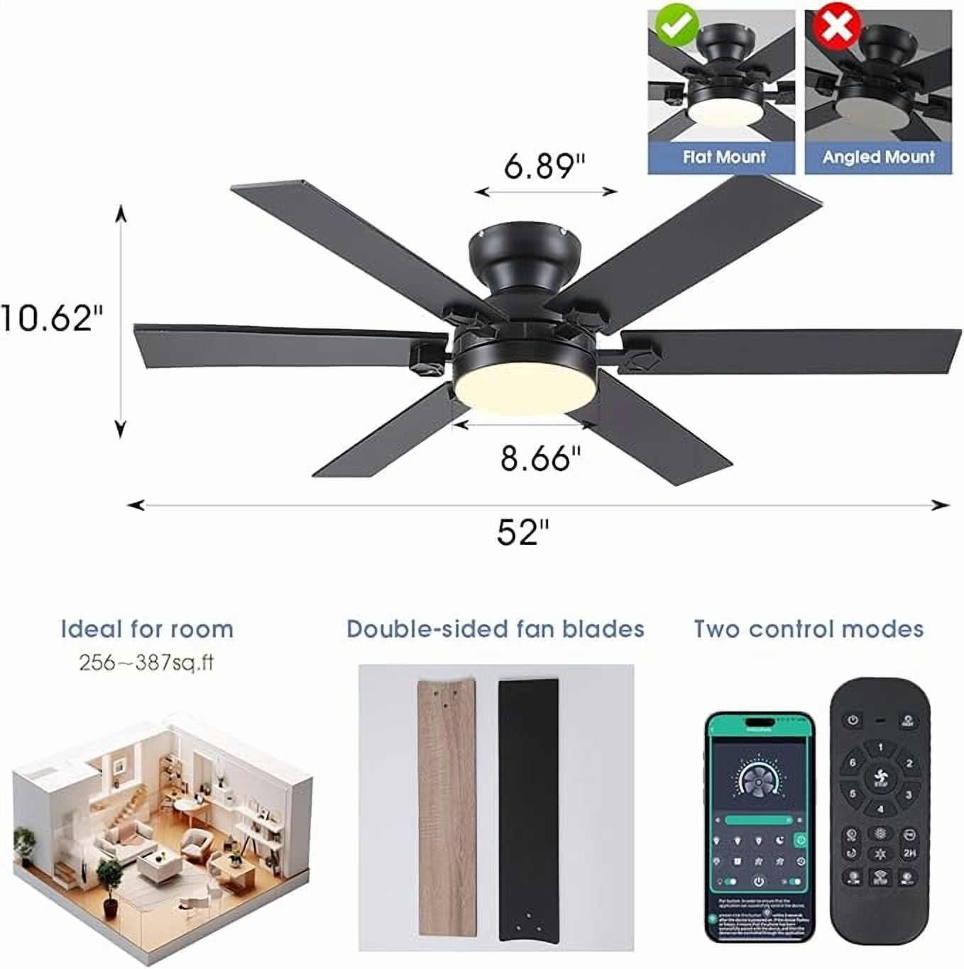 YIOSI 52" RGB Ceiling Fan with LED Lights, Remote/App Control, Quiet DC Motor