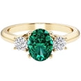 thumbnail image 5 of PEORA 14K Yellow Gold Oval Created Emerald and Lab Grown Diamond 3 Stone Trellis Ring, 1.30 Carats total, Size 9.5, 5 of 5