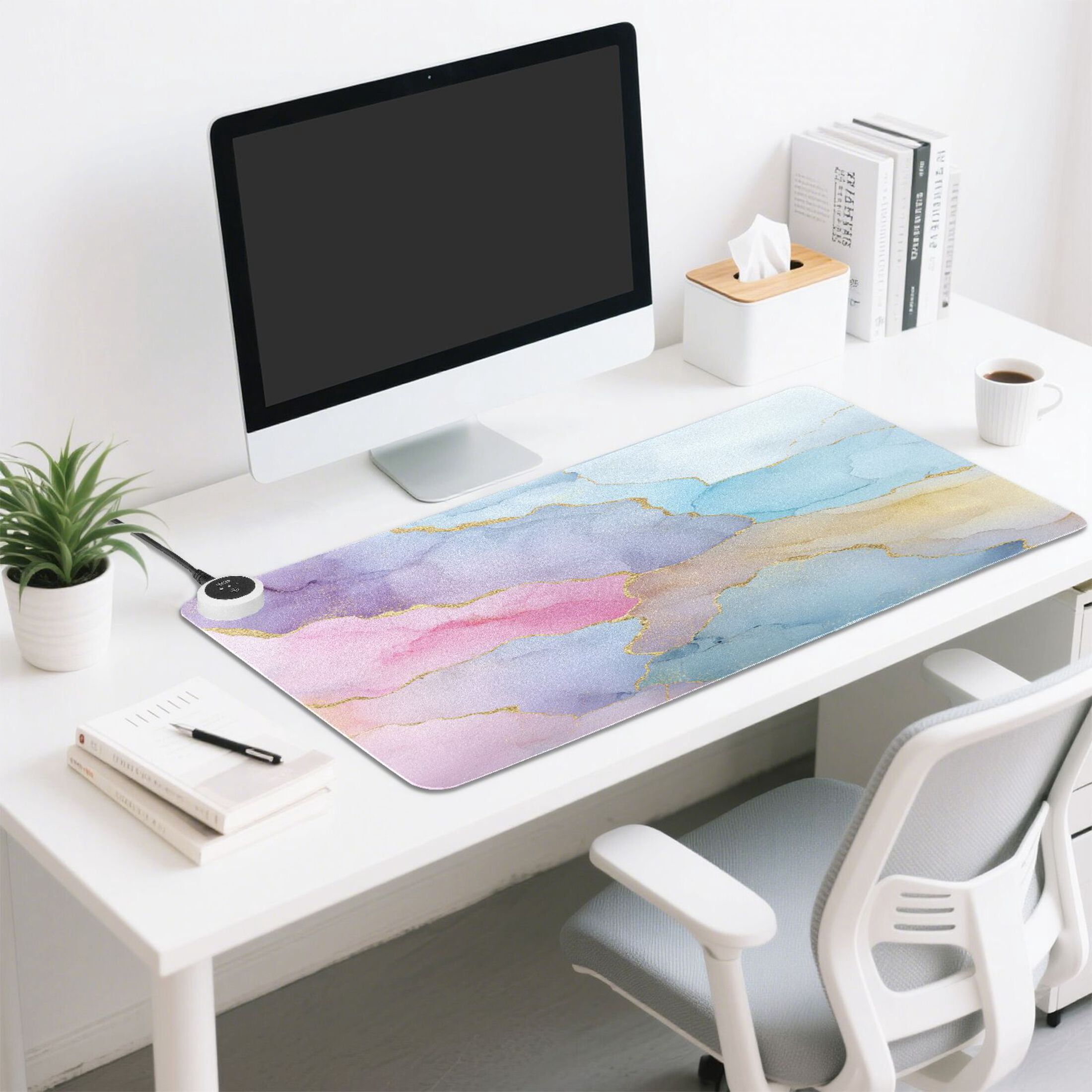 Large Heated Desk Mat Mouse Pad 31.5"x13"PU Leather Graphene Heating Desk Warmer with 3 Temperature Settings 110V US Plug Non-Slip Warm Pad for Home, Office, and Gaming Unicorn Fantasy Fluid Art