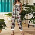 thumbnail image 4 of Women's Christmas Print Suspender Jumpsuit - Casual Loose Retro Cotton Linen One-Piece, Dark Red Size S, 4 of 5