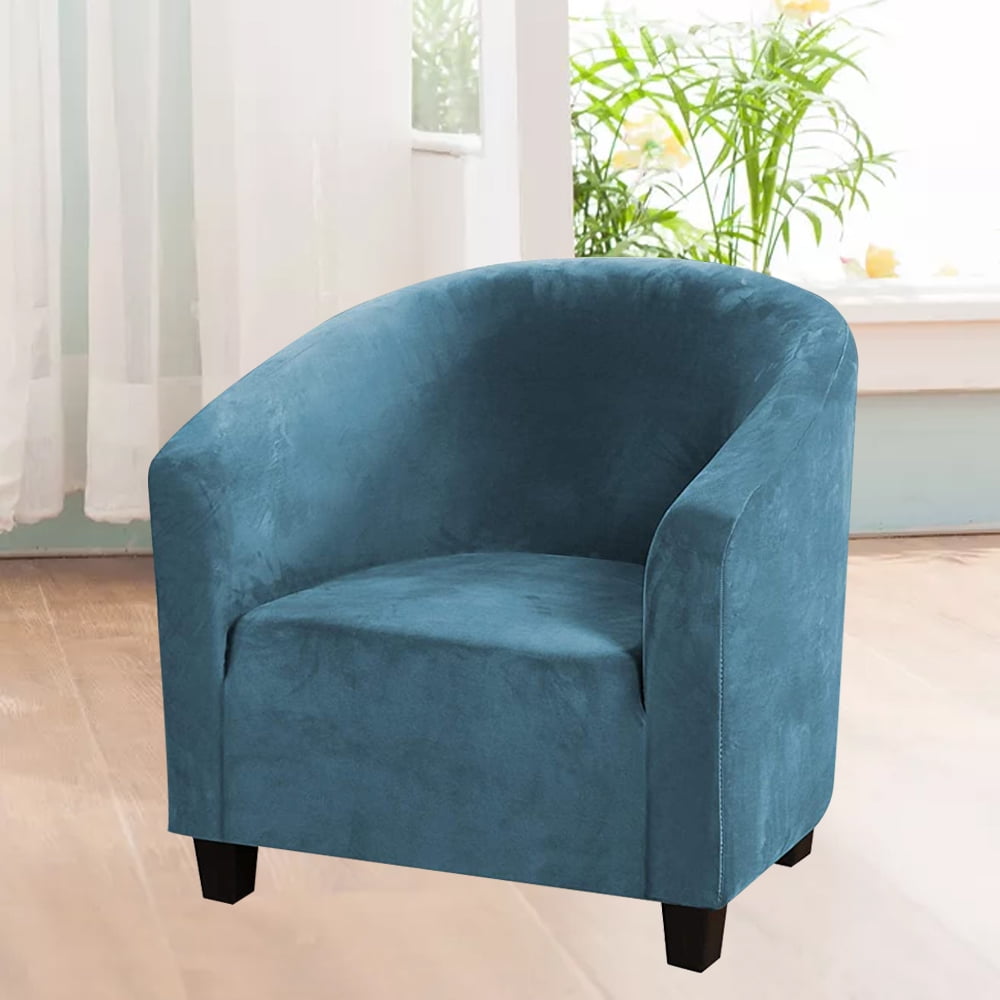 Thick Velvet Club Chair Slipcover, Stretch Armchair Covers Tub Chair Covers Sofa Couch Cover for Bar Counter Living Room Blue