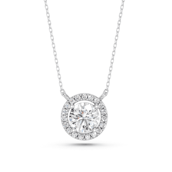 KEEVA JEWELS 1.10 Carat Moissanite Round Cut Stone Halo Necklace With Chain for Women Made in White Gold Plated Silver