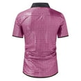 thumbnail image 3 of CHEEREAM Mens Button Down Disco Shirt Outfit Men Retro 70s Shirts Sequin Metallic Short Sleeve Disco Outfits Party Costume Top Purple M, 3 of 4
