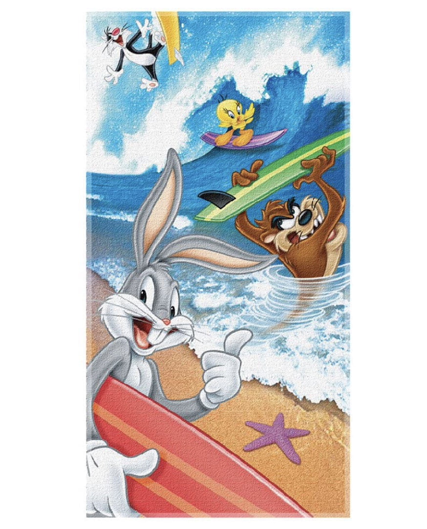 Looney Tunes Towel- Tweety Bugs Bunny Taz Tasmanian Devil, Sylvester  Surfing Beach Towel 