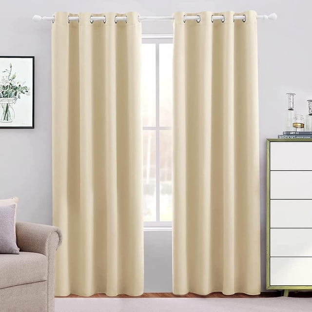 Cortinas Blackout con Aislamiento Térmico para Estar/Recámara Ventana, con Ojales en la Parte Superior, Suave 100% Poliéster Tela Impermeable, Reducción Ruido, 2 Paneles, 132 x 213.3 cm, Beige