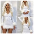 thumbnail image 2 of Vestido blanco con capucha para mujer, minivestido ajustado, peludo, fiesta, discoteca, invierno, Año Nuevo, 2023, 2 of 5