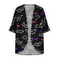 thumbnail image 4 of qolati Halloween Cardigan for Women 3/4 Sleeve Open Front Cardigans Jacket Holiday Fall Outwear Cute Ghost Pumpkin Graphic Cover Up Blouse Tops Black L, 4 of 5