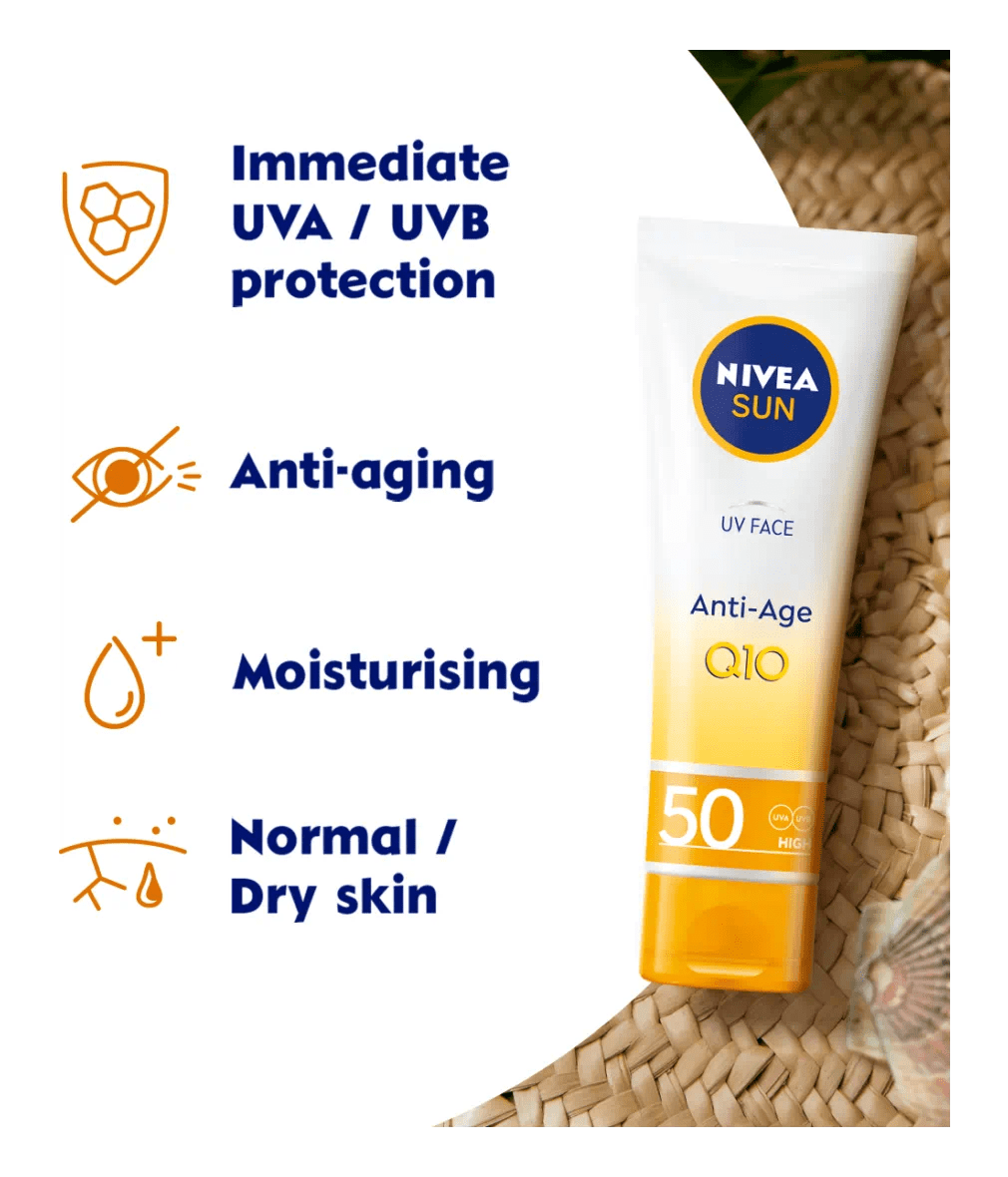 Nivea Sun UV Face Q10 Anti-Age Sun Cream SPF50 50ml / 1.7 fl oz - 2 Pack