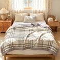 thumbnail image 6 of Washed Cotton Summer Quilt Cotton Filling Cool Breathable Plaid Bed Blanket Lightweight Quilt for Hot Weather Bedroom Dorm Home Decor, 6 of 6