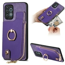 Dteck for Samsung Galaxy A21S (6.5" 2020) Zipper Wallet Case, Shockproof with Card Holders Flip Premium PU Leather Card Slots with 360°Rotation Ring Stand Protective Phone Cover, purple