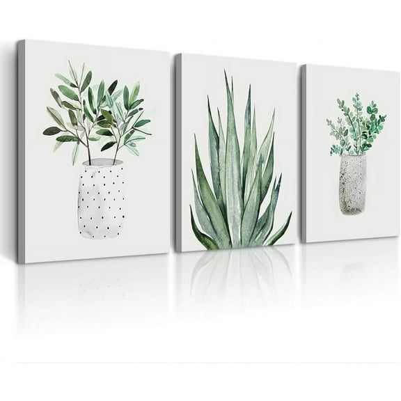 Canvas Wall Art Painting For Living Room Farmhouse Wall Decor For Bedroom Dining Room Kitchen Wall Decoration Vase Green Leaf Wall Pictures Artwork Bathroom Decor 3 Piece Framed Prints Art