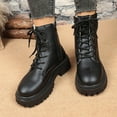 thumbnail image 4 of Black Women Casual Winter Boots Featuring Fleece Lining Side Zipper Front Lace-Up Round Toe Thick Platform Low Heel For All-Day Warmth, 4 of 9