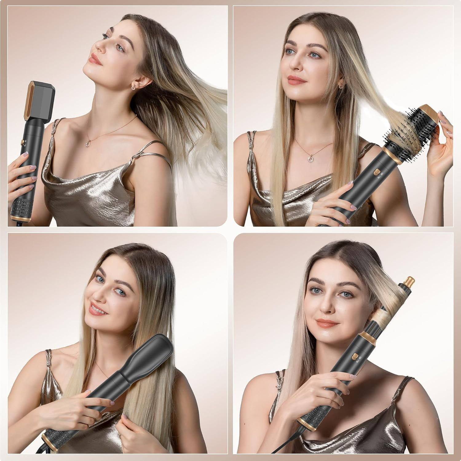 6-in-1 Professional Hot Air Styler & Hair Dryer Brush - Powerful Air Curling Wrap Styler with Negative Ionic Technology for All Hair Types