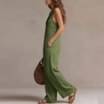 thumbnail image 5 of Brnmxoke Women’s Jumpsuit,Summer Plus Size Ruffle Hem V Neck Button Down Jumpsuits Dressy Casual Linen Sleeveless Wide Legs Overall with Pocket Green,L, 5 of 7