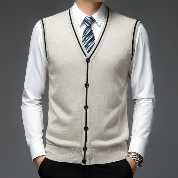 Nuevo cardigan de punto con botones para hombre sueter de lana sin mangas con cuello en V para primavera y otono chaleco informal para hombre cardigan de punto ZhuHuaYu Walmart en