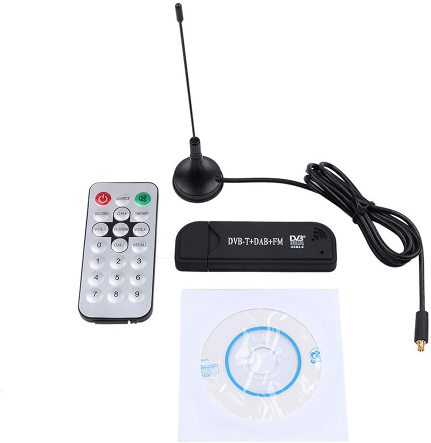 Color : White Passion Waner with Remote Control Digital RTL2832U+R820T DVB-T SDR+DAB+FM USB 2.0 Digital TV Dongle/Receiver 