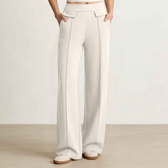 DPTALR Women's High Waisted Seamed Wide Leg Pants,Beige,Women's Plus Size L