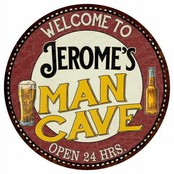 Jerome's Man Cave 12" Round Metal Sign Kitchen Bar Wall Décor 200120035302