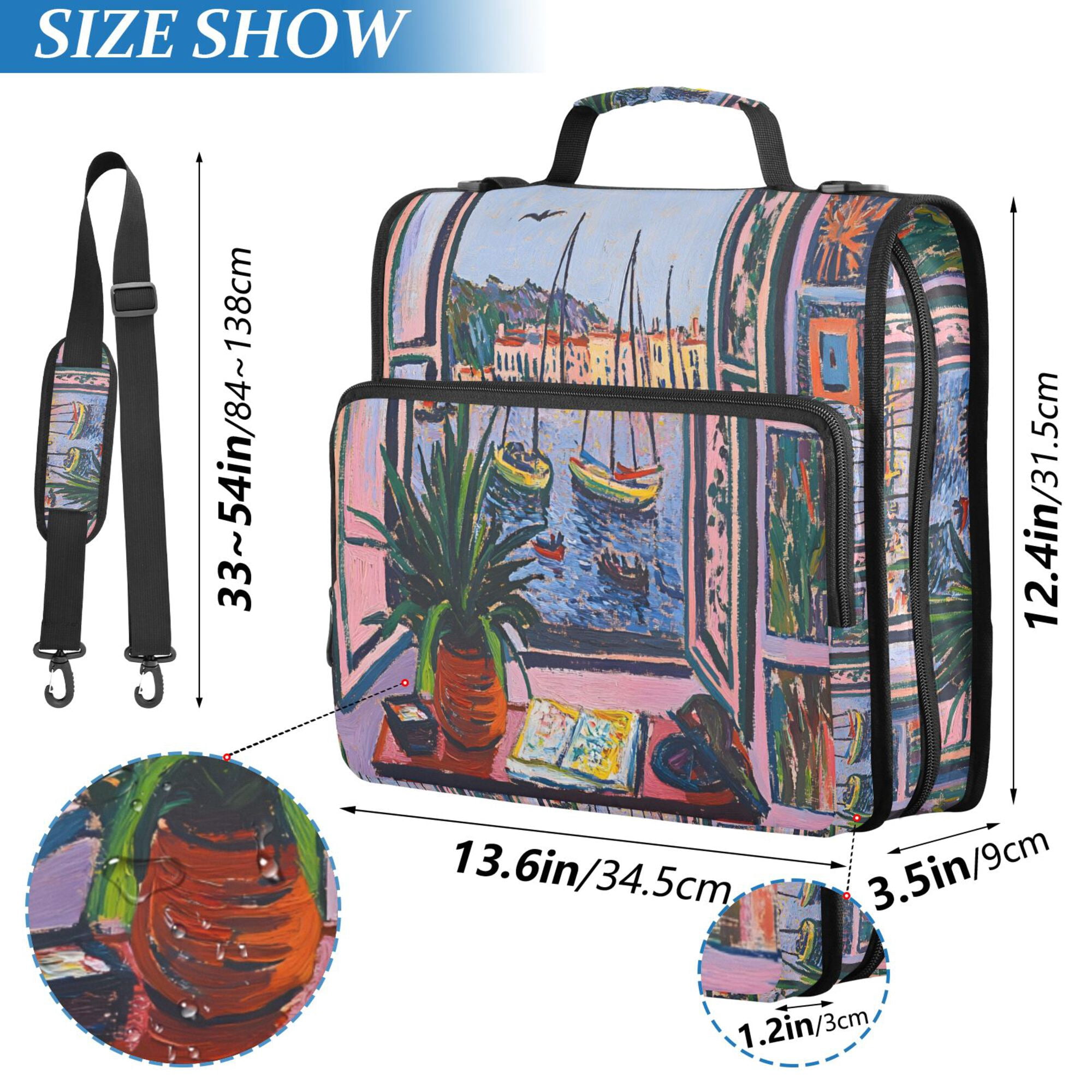 FORMRS Zipper Binder with Shoulder Strap 2-inch Ring 500 Sheet Capacity File Bag, Green Boat