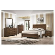 Contemporary 6Pc King Size Panel Bed Dresser Mirror Nightstand Chest Set Wooden Home Bedroom Furniture Cherry Finish
