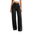 thumbnail image 2 of Costeam Womens Button Front Pleated High Waist Wide Leg Dress Pants Dual Side Inset Hand Pockets Wrinkle Resistant Woven Relaxed Fit Office Casual Palazzo Trousers, 2 of 5