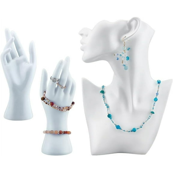 Resin Side Body Model Bust Shaped Jewelry Necklace Display Stands with Plastic Mannequin Hand Bracelet Necklace Ring Display White 19x6.5x27cm