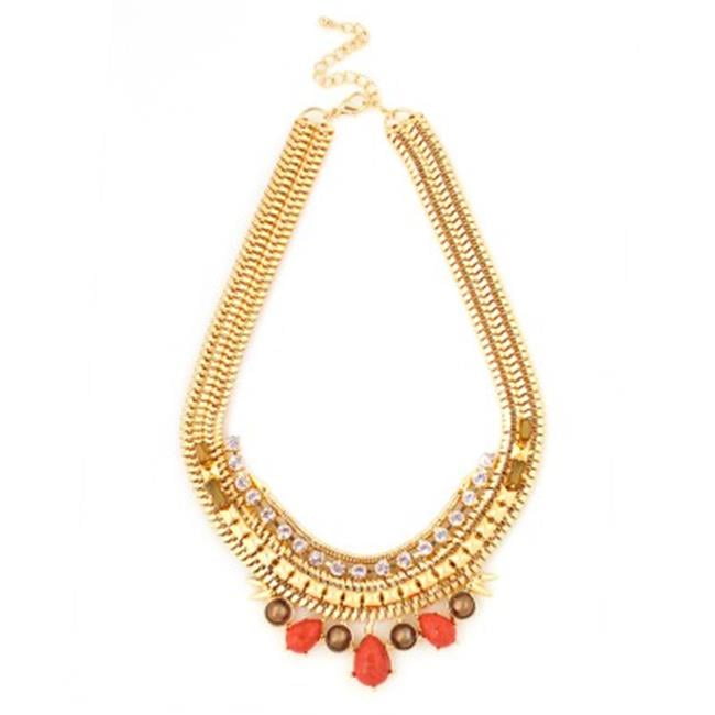 C Jewelry Gold Multicolor Metal Coral With White Crystal Necklace And Earring Set by C Jewelry