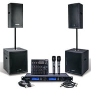 Sound Town Professional PA System Set with 12" Powered PA speakers, 15" Powered Subwoofers, 200-Channel Wireless Microphone System, 12-Channel Audio Mixer and Audio Cables (CARME112115-NESO-S1)
