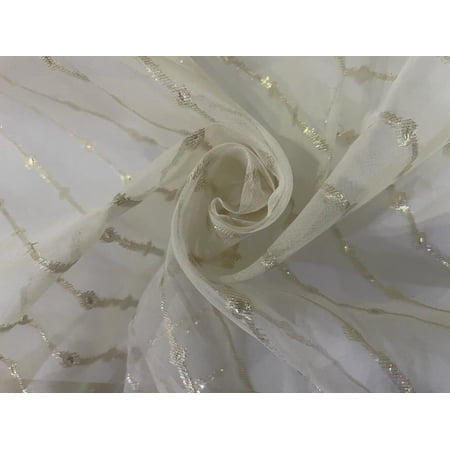 Silk organza fabric 44quot; with gold jacquard stripe~ 30-40gms ~ Semi Sheer [11007]
