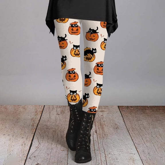 Halloween Beige Velvety Super Soft Lightweight Leggings Tummy Control, Buttery Soft, Stretchy, Ultra-Comfort Fit, Non-See Through, Athletic, Casual, Yoga, Leggings for All-Day Wear L