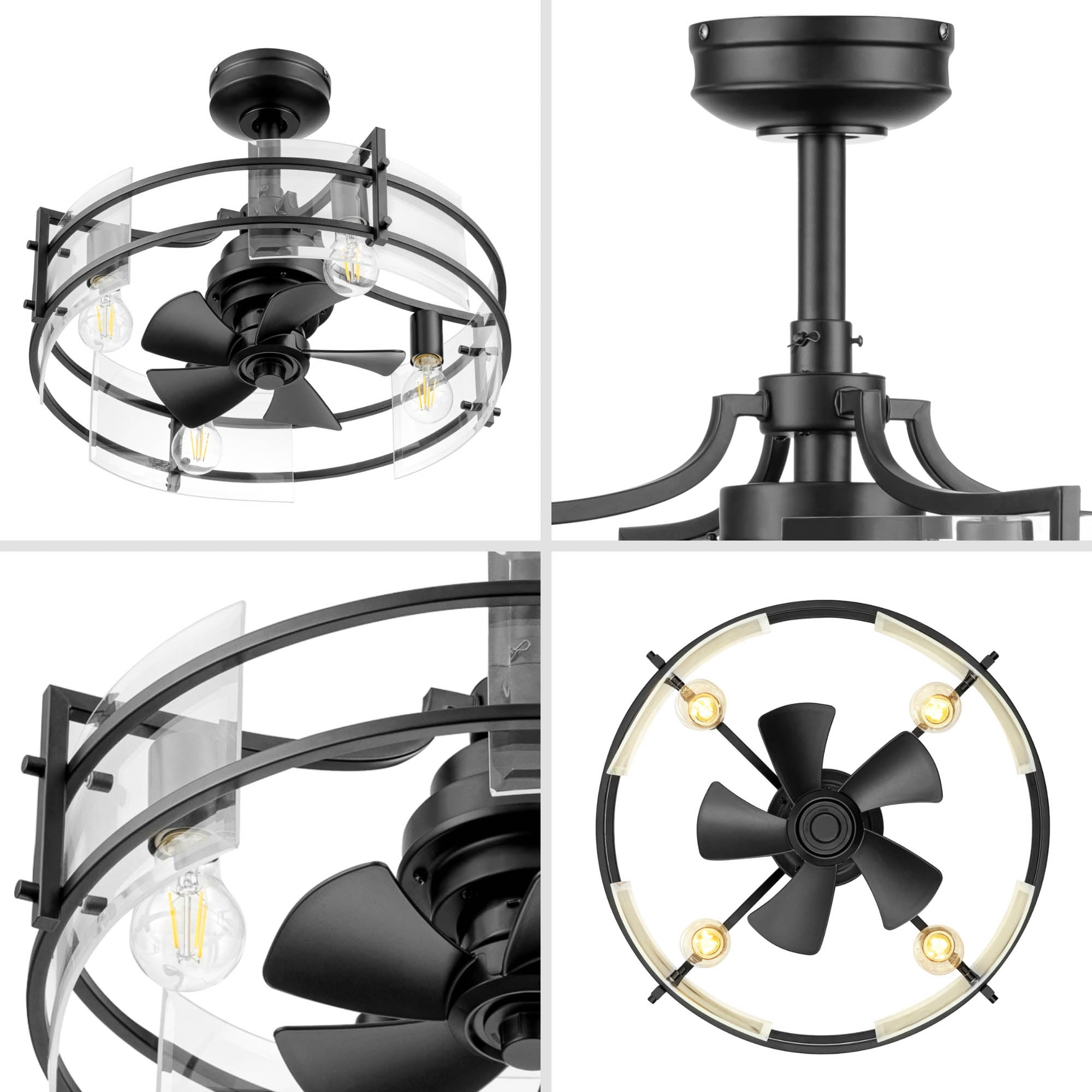 Honeywell Padfield Fandelier 22" Black Contemporary Indoor Ceiling Fan with Lights and Remote Control, Reversible Motor